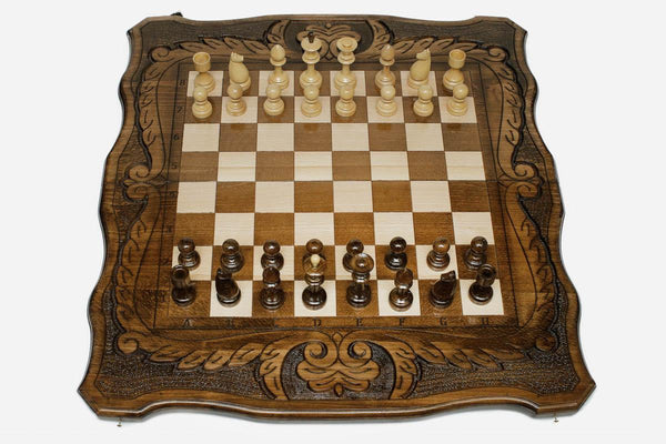 Grand Ornamental Rosette Beech Chess Set III
