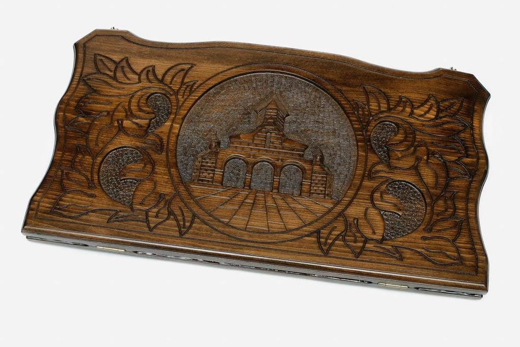Armenian Backgammon Set - St. Gayane Church - handmade wooden backgammon board