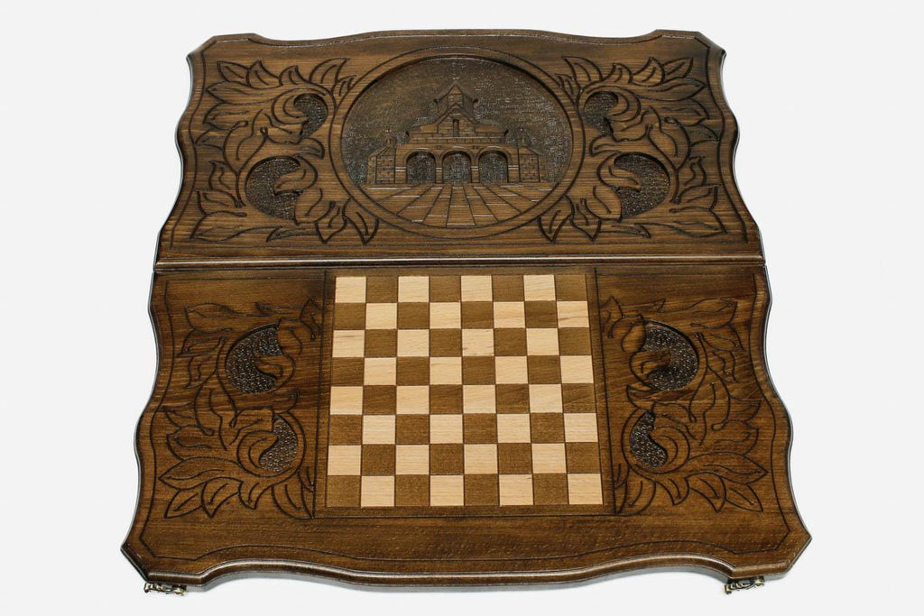 Armenian Backgammon Set - St. Gayane Church - handmade wooden backgammon board