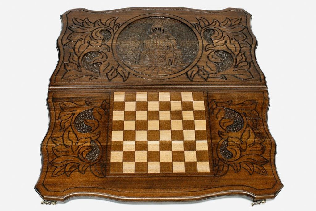 Armenian Backgammon Set - Noravank Monastery - handmade wooden backgammon board