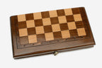 Classic chess set shown folded with carry handle