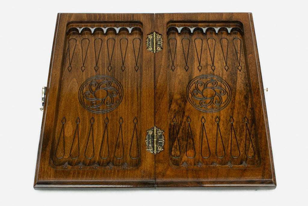 Close-up of a classic carved border carving on the beech board