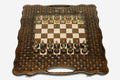 Lattice Beech Chess and Backgammon Set with Bronze Pieces