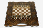 Lattice Beech Chess and Backgammon Set with Bronze Pieces