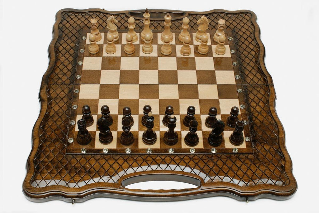 Grand Baklava Lattice Beech Chess and Backgammon Set