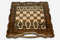Baklava Lattice Beech Chess and Backgammon Set with Bronze Pieces