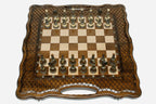 Baklava Lattice Beech Chess and Backgammon Set with Bronze Pieces