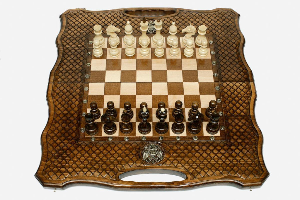 Grand Russian Coat of Arms Beech Chess and Backgammon Set