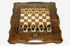 Russian Coat of Arms Beech Chess and Backgammon Set with Bronze Pieces