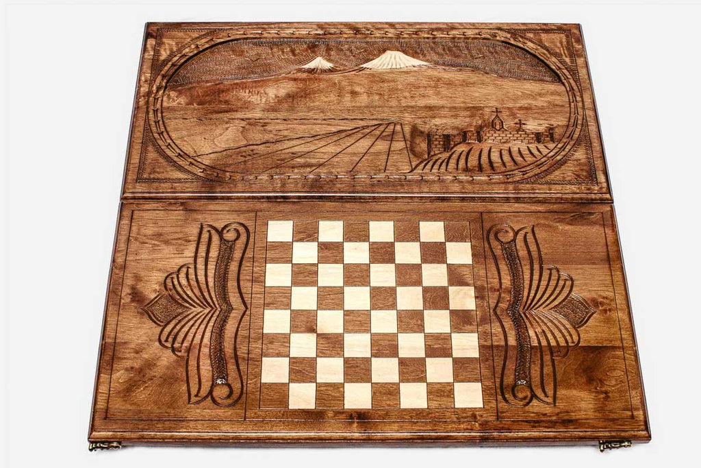 Armenian Backgammon Set - Ararat III - handmade wooden backgammon board