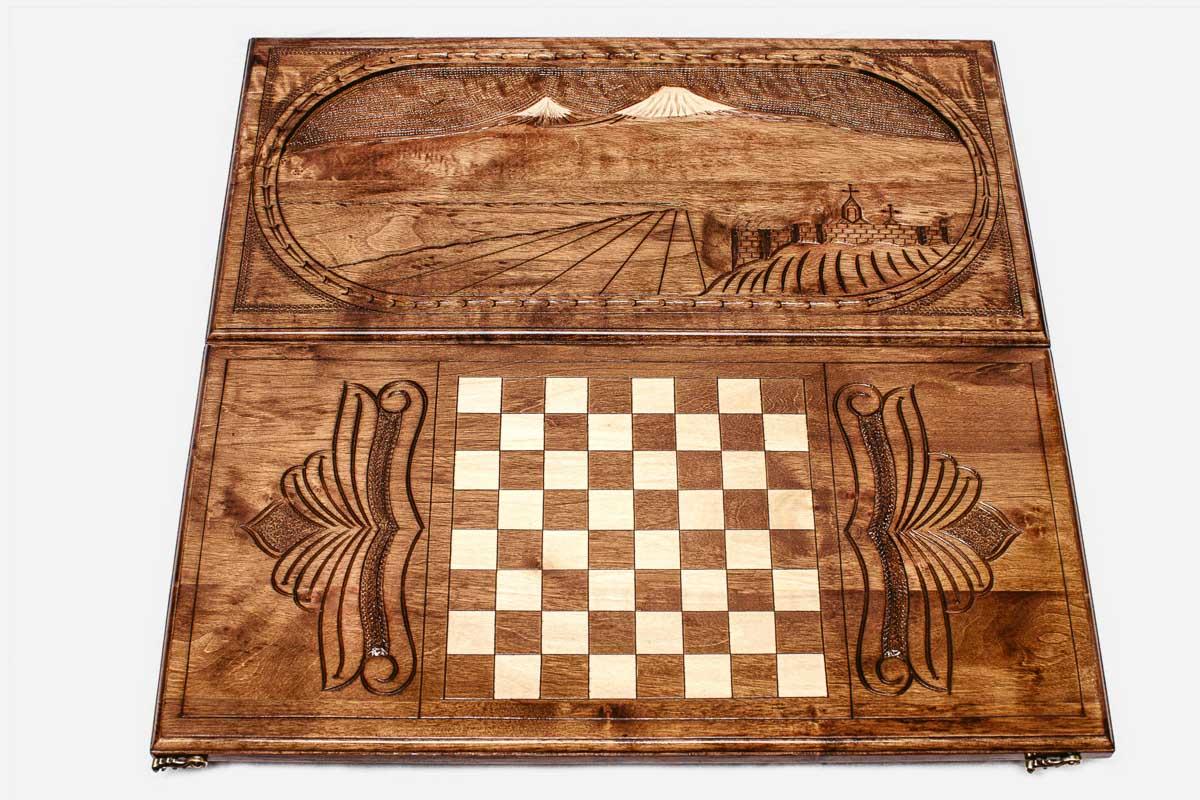 Armenian Backgammon Set - Ararat III - handmade wooden backgammon board