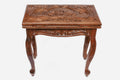 Handle Lions backgammon table closed, front elevation showing the carved lid and legs