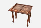 Handle Lions backgammon table opened flat showing the inlaid board