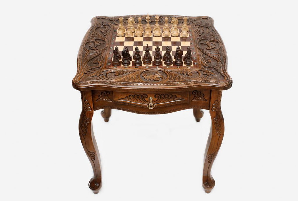 Carved Beech Chess Table