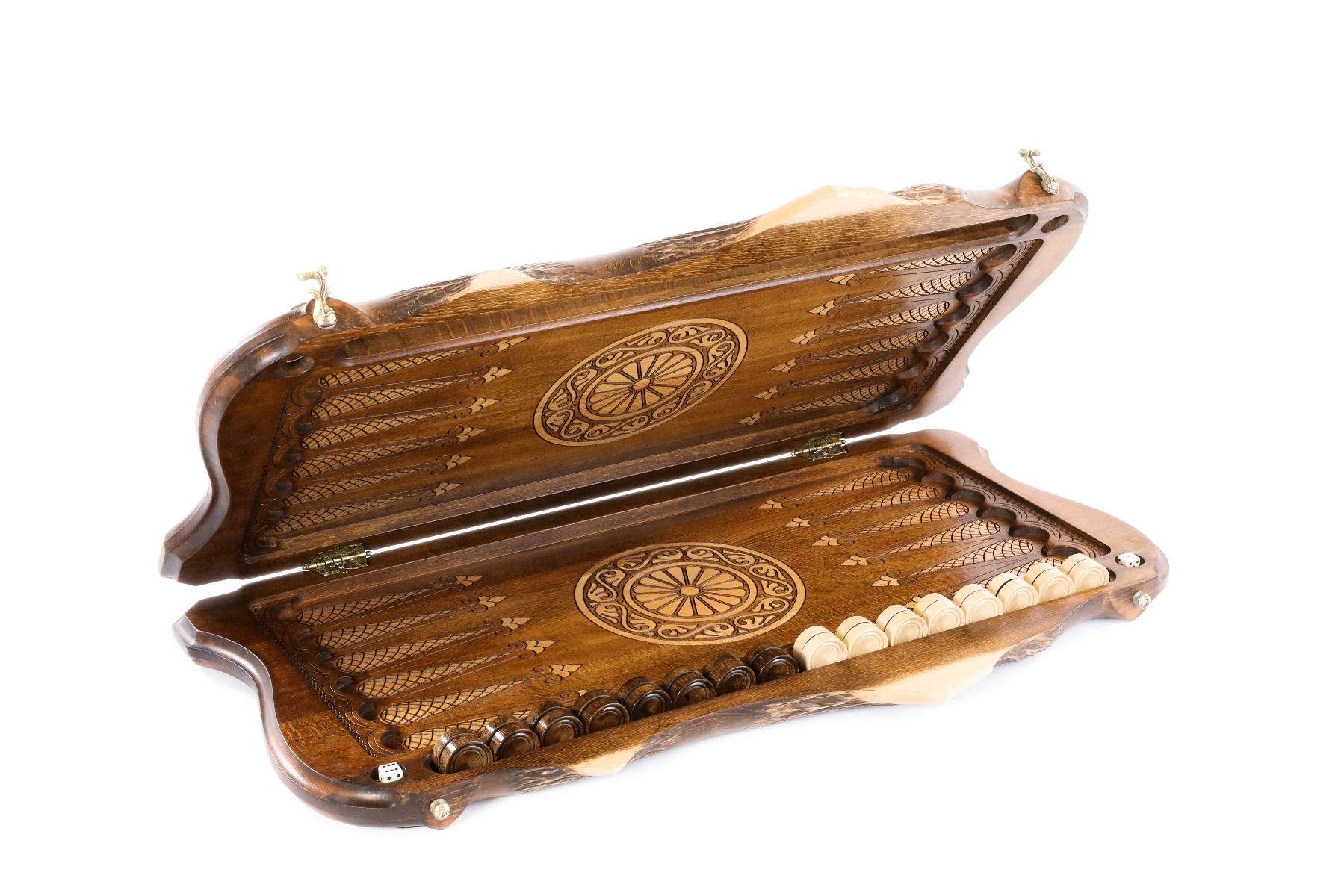 The interior view of the open Hrachya Ohanyan Deer set highlighting the smooth wood finish and professional pips.