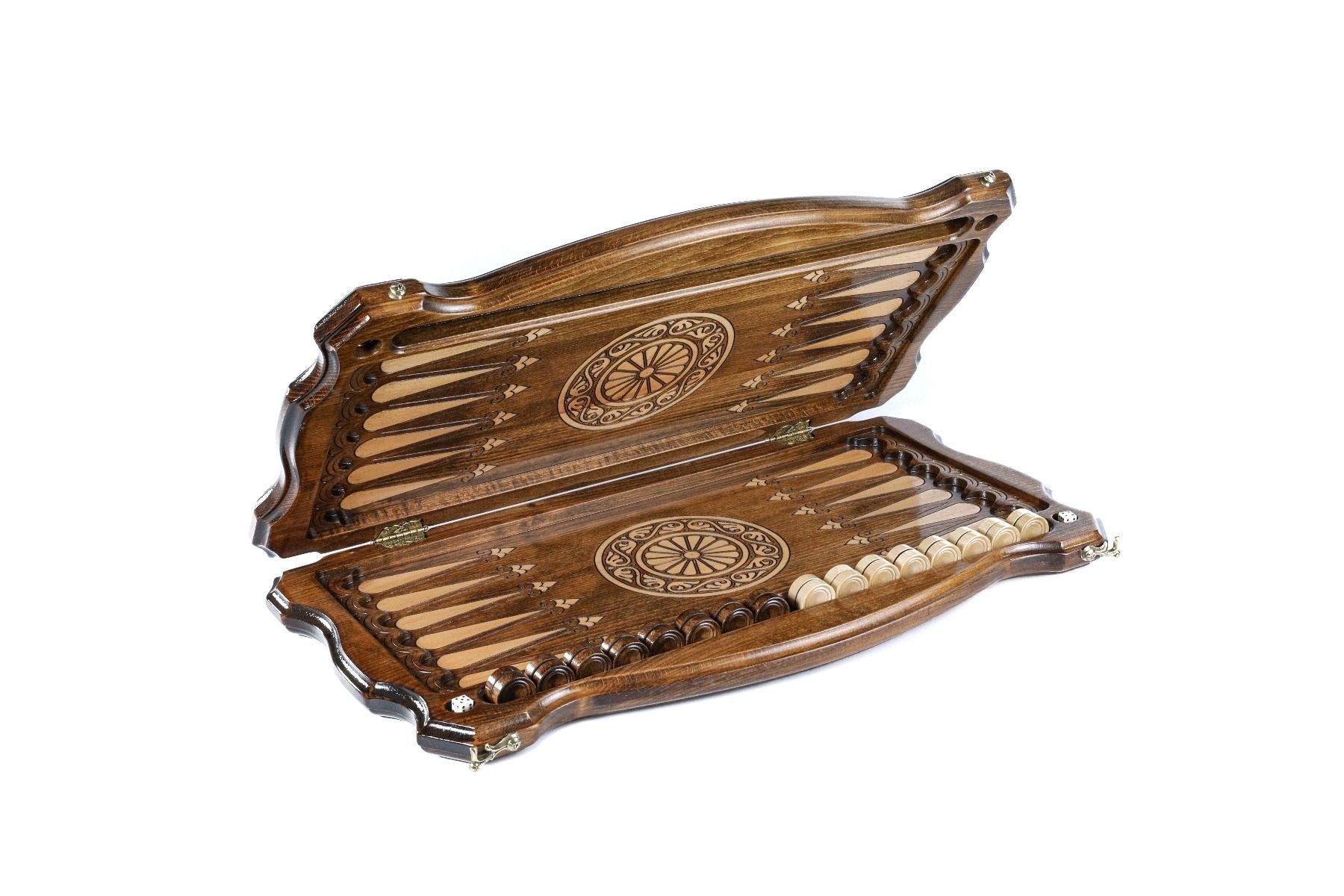 Luxury ornamental backgammon board with copyrighted contour design by Hrachya Ohanyan
