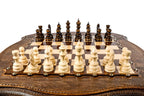 Top-down view of the walnut chessboard