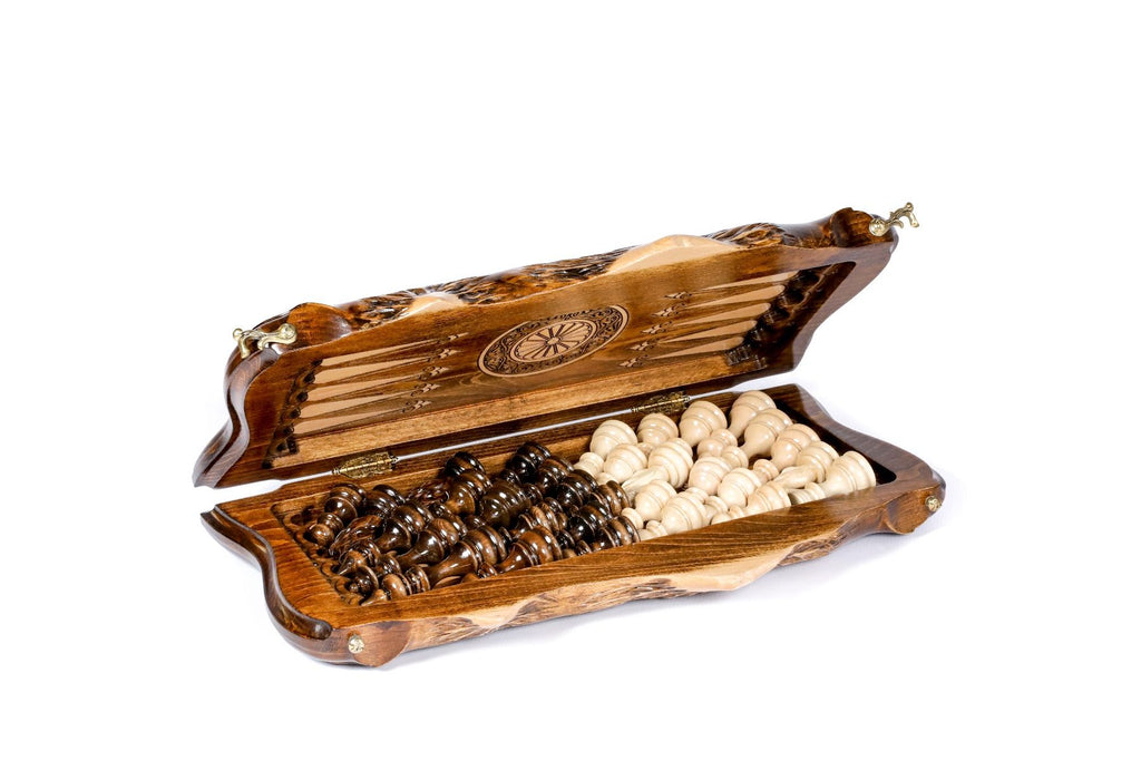 Chess & Backgammon Set — Braid Pattern with Mount Ararat Outline 40 cm | 15.6" - Unumperfectus