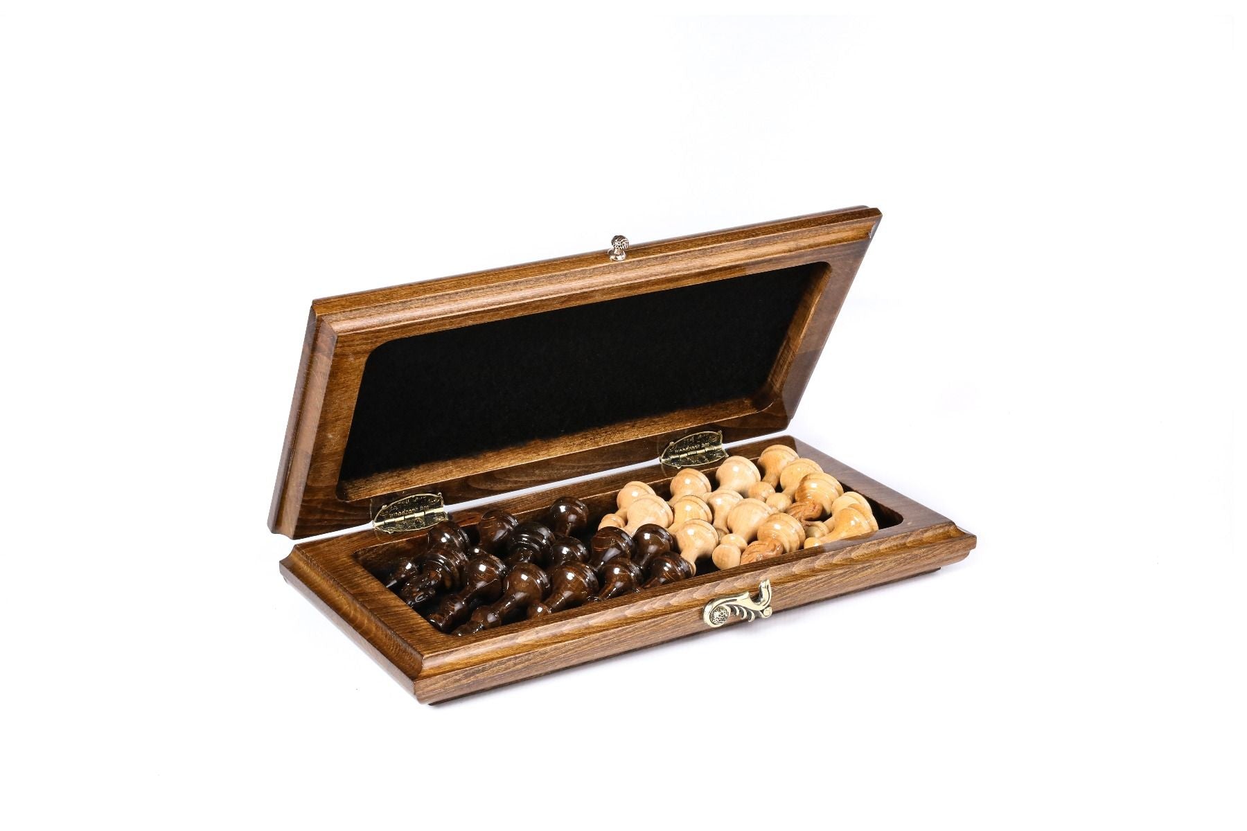 Wooden classic chess board with pieces ready for play