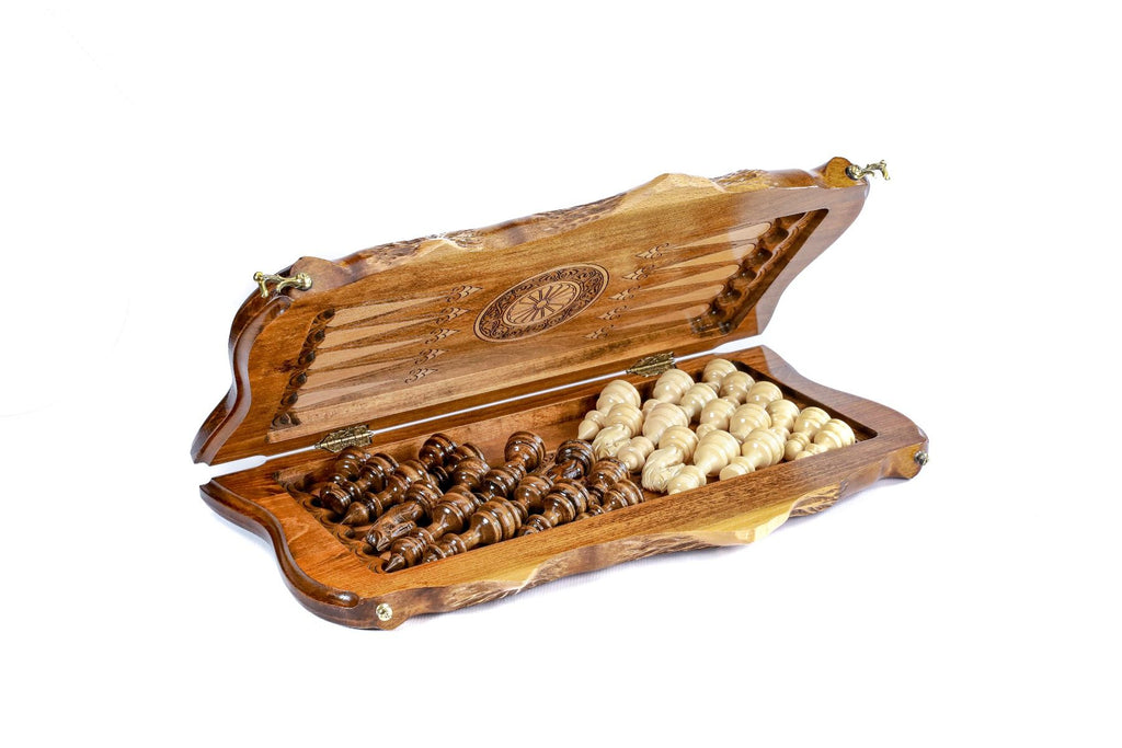 Wooden Chess & Backgammon Set — Braid Pattern 50 cm | 19.7" - Unumperfectus