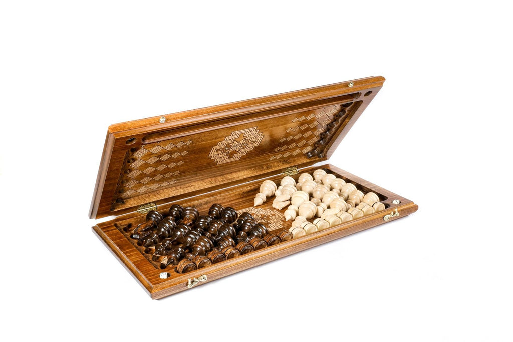 Classic Carpet Wooden Chess & Backgammon Board - Unumperfectus