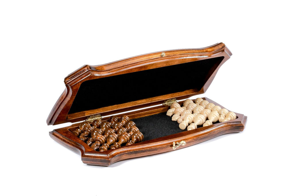 Wooden Carved Chess Set With Contour Outline 40 cm | 15.6" - Unumperfectus