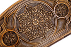 Coat of Arms of Uzbekistan backgammon board - close-up of the carved design