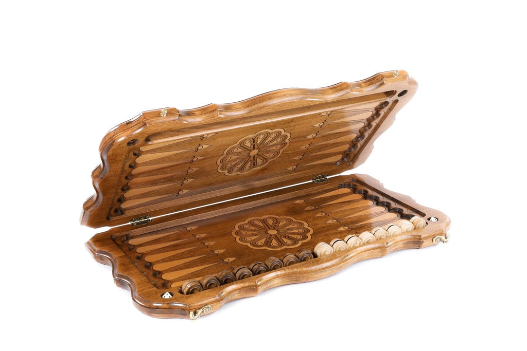 Handcrafted backgammon set with flowing Eternity pattern detailing