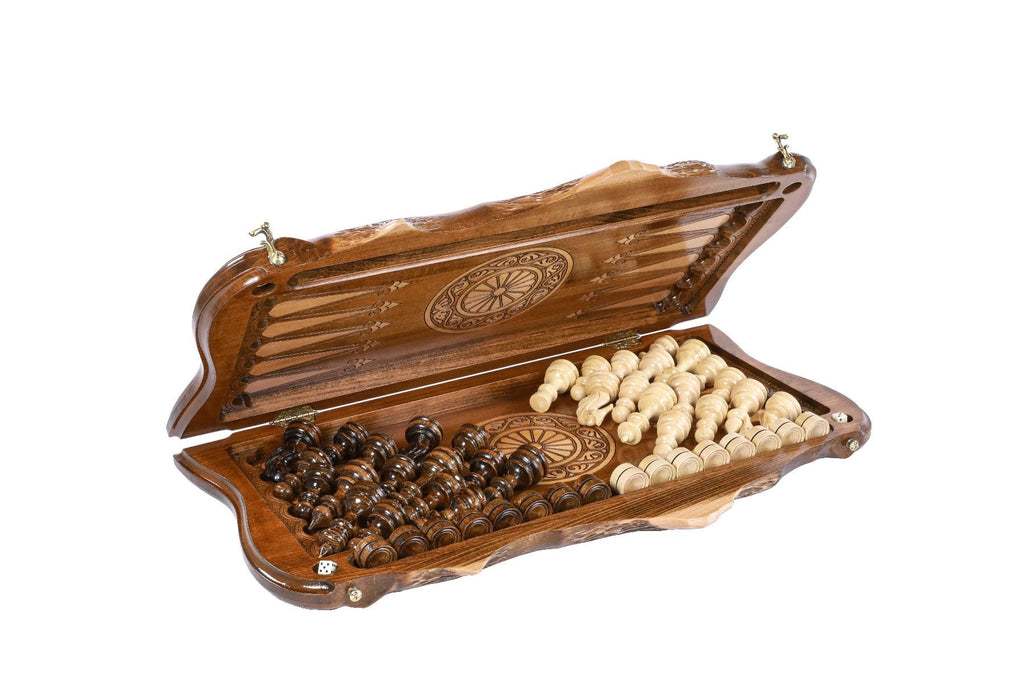 Chess & Backgammon Set - Braid Pattern with Mount Ararat 60 cm | 24.7" - Unumperfectus
