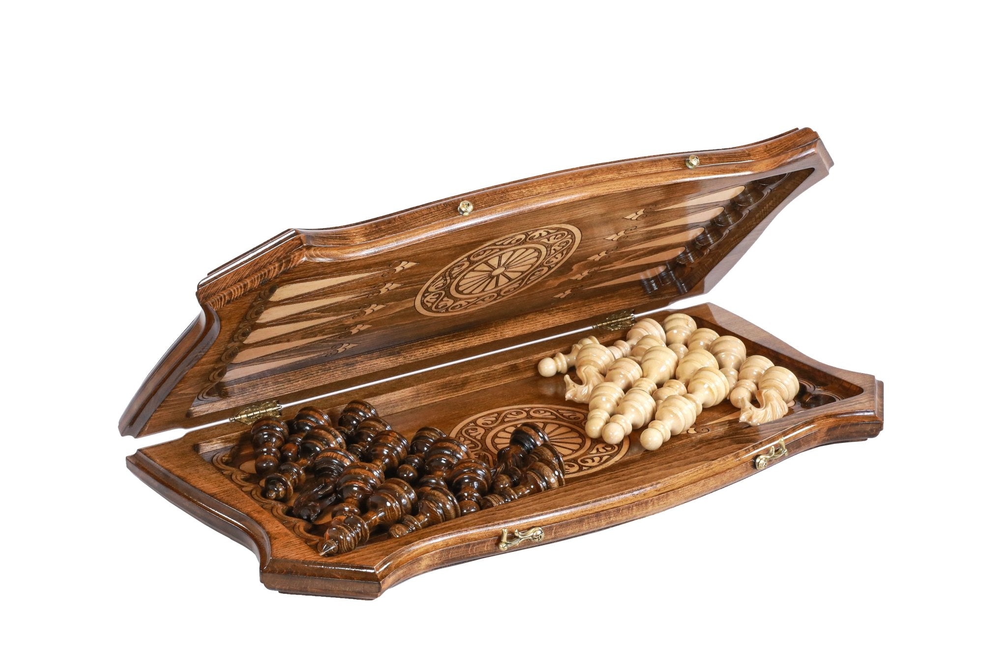 Premium luxury wooden chess board with artistic contour outline design
