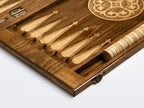 Detail of the carved points inside the backgammon board