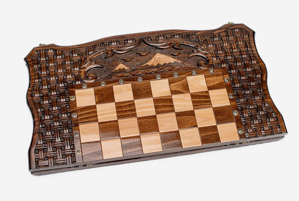 Mount Ararat chess set shown folded with carry handle