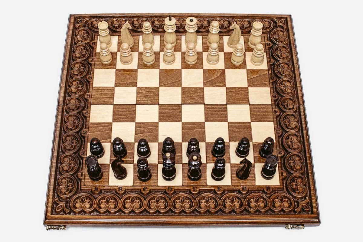 Large Ornamental Rosette Beech Chess Set
