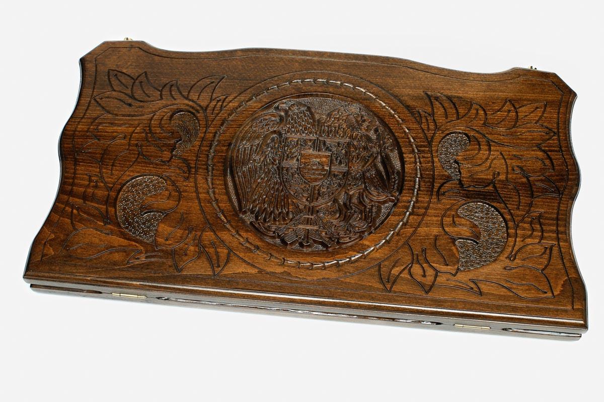 Armenian Backgammon Set - Coat of Arms IV - handmade wooden backgammon board