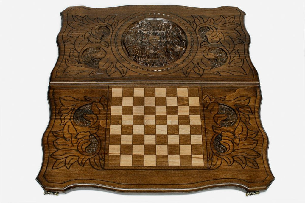 Armenian Backgammon Set - Coat of Arms IV - handmade wooden backgammon board