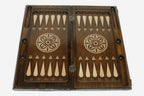 Ornamental Rosette chess set shown folded with carry handle