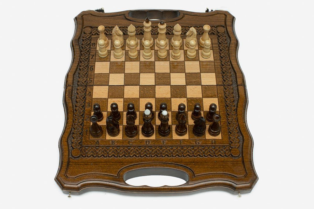 Compact Lattice Beech Chess and Backgammon Set