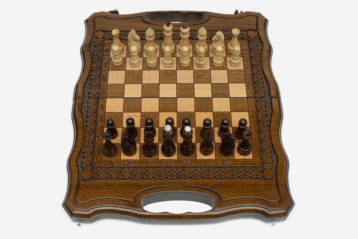 Compact Lattice Beech Chess and Backgammon Set
