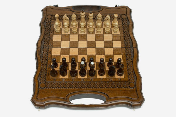 Compact Lattice Beech Chess and Backgammon Set