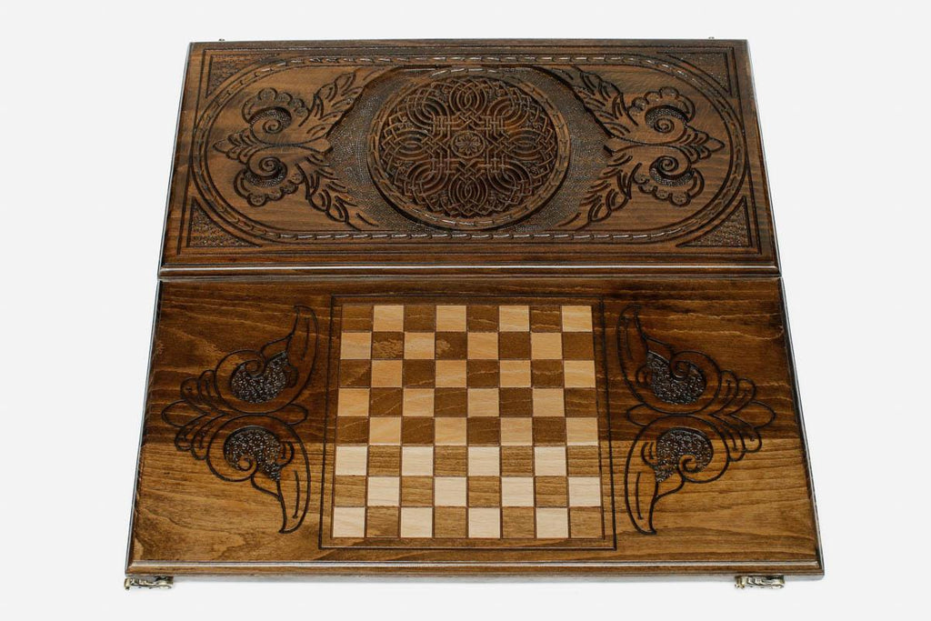 Armenian Backgammon Set - Ornaments XIX - handmade wooden backgammon board