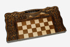 Mount Ararat chess and backgammon set shown folded with carry handle