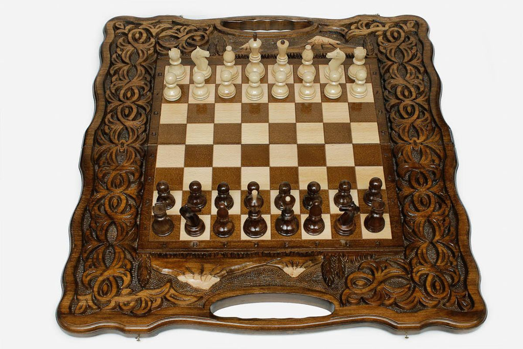 Grand Mount Ararat Beech Chess and Backgammon Set