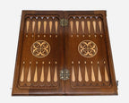 Close-up of a lattice design carving on the beech board