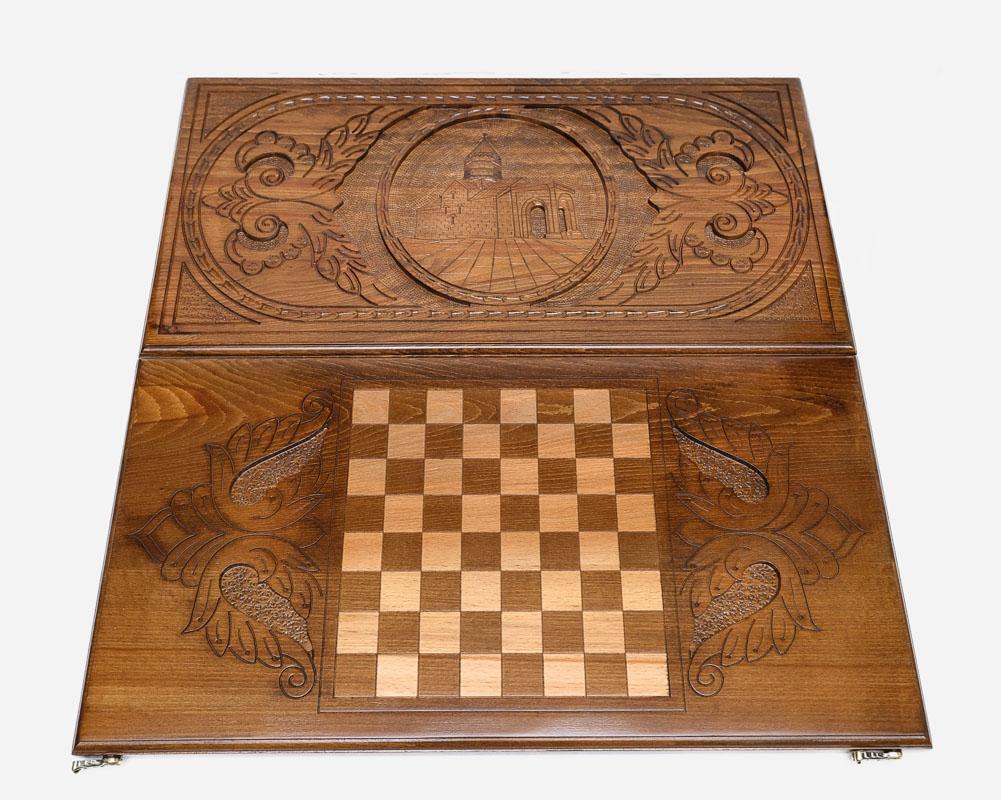 Armenian Backgammon Set - Tatev Monastery - handmade wooden backgammon board