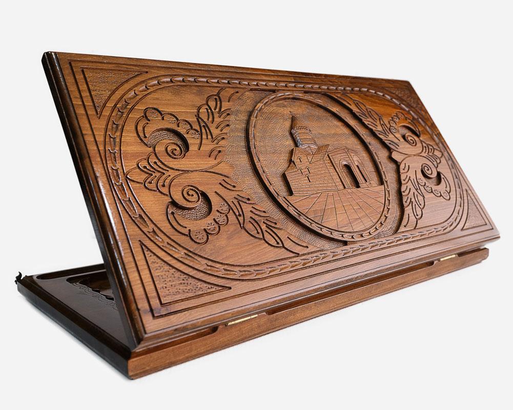 Armenian Backgammon Set - Tatev Monastery - handmade wooden backgammon board