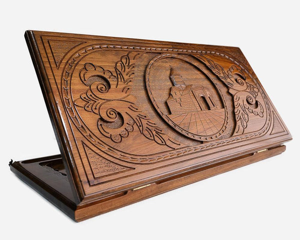 Armenian Backgammon Set - Tatev Monastery - handmade wooden backgammon board