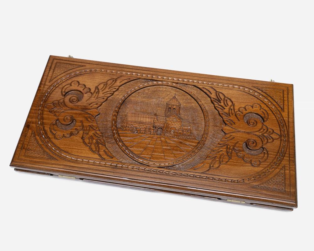 Armenian Backgammon Set - Vahanavank Monastery - handmade wooden backgammon board