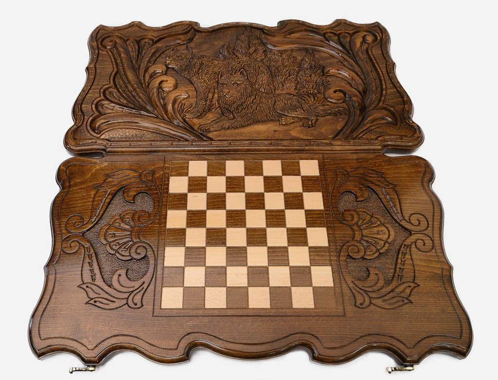 Backgammon Set Wolf Pack - handmade wooden backgammon board