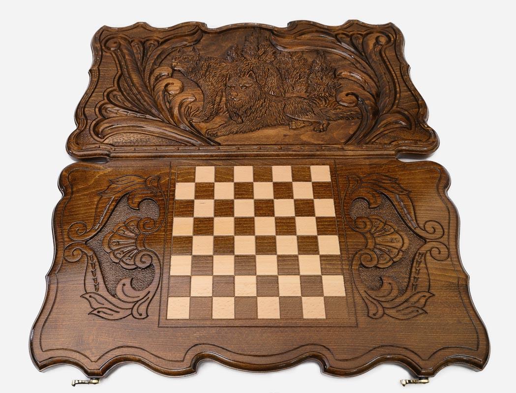 Backgammon Set Wolf Pack - handmade wooden backgammon board