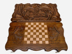 Backgammon Set Lion Family - handmade wooden backgammon board